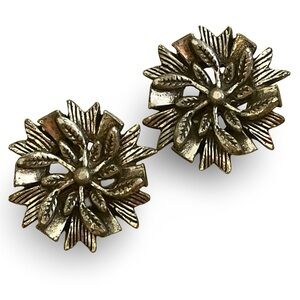 Vintage Floral Silver Over Copper Made in England Clip-On Earrings